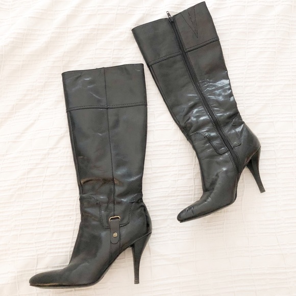 Nine West Point Toe Leather Knee High Boots Size 9 - Picture 1 of 8